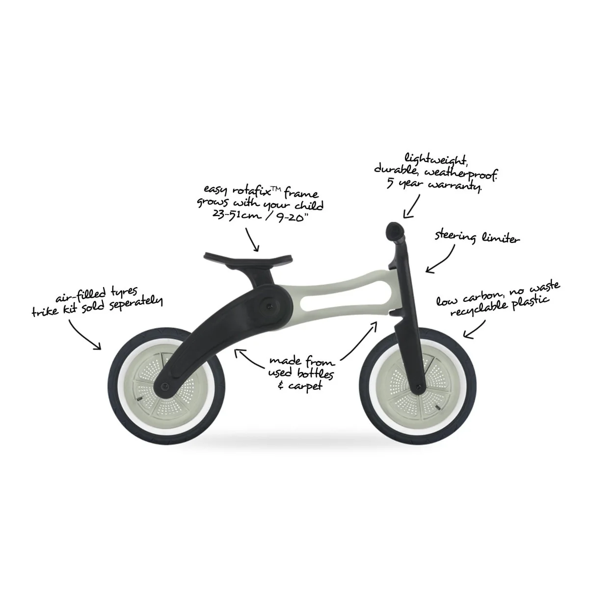 Wishbone Balance Bike & Tricycle 3 in 1 - RE2 Recycled, Durable Plastic - Image 3
